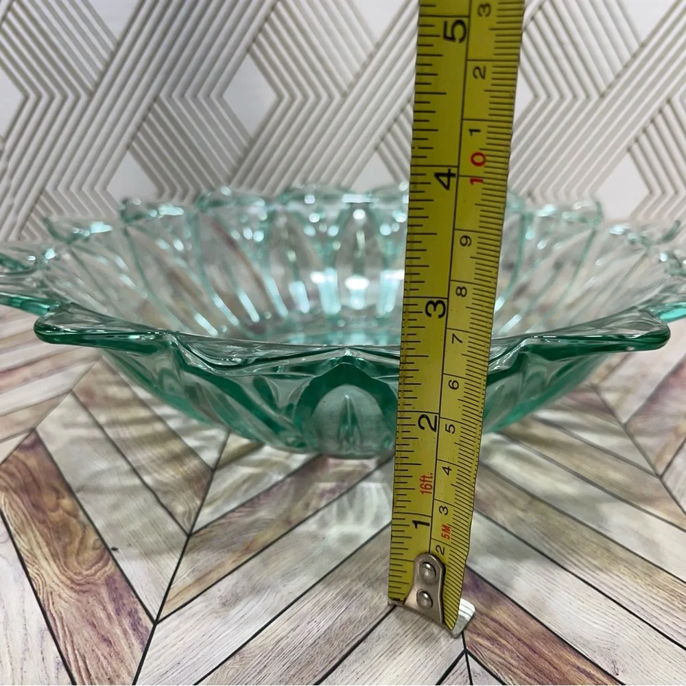 Vintage Federal Glass Bowl Starburst Carnival Blue/Green Petal Cross‎ 10.25
